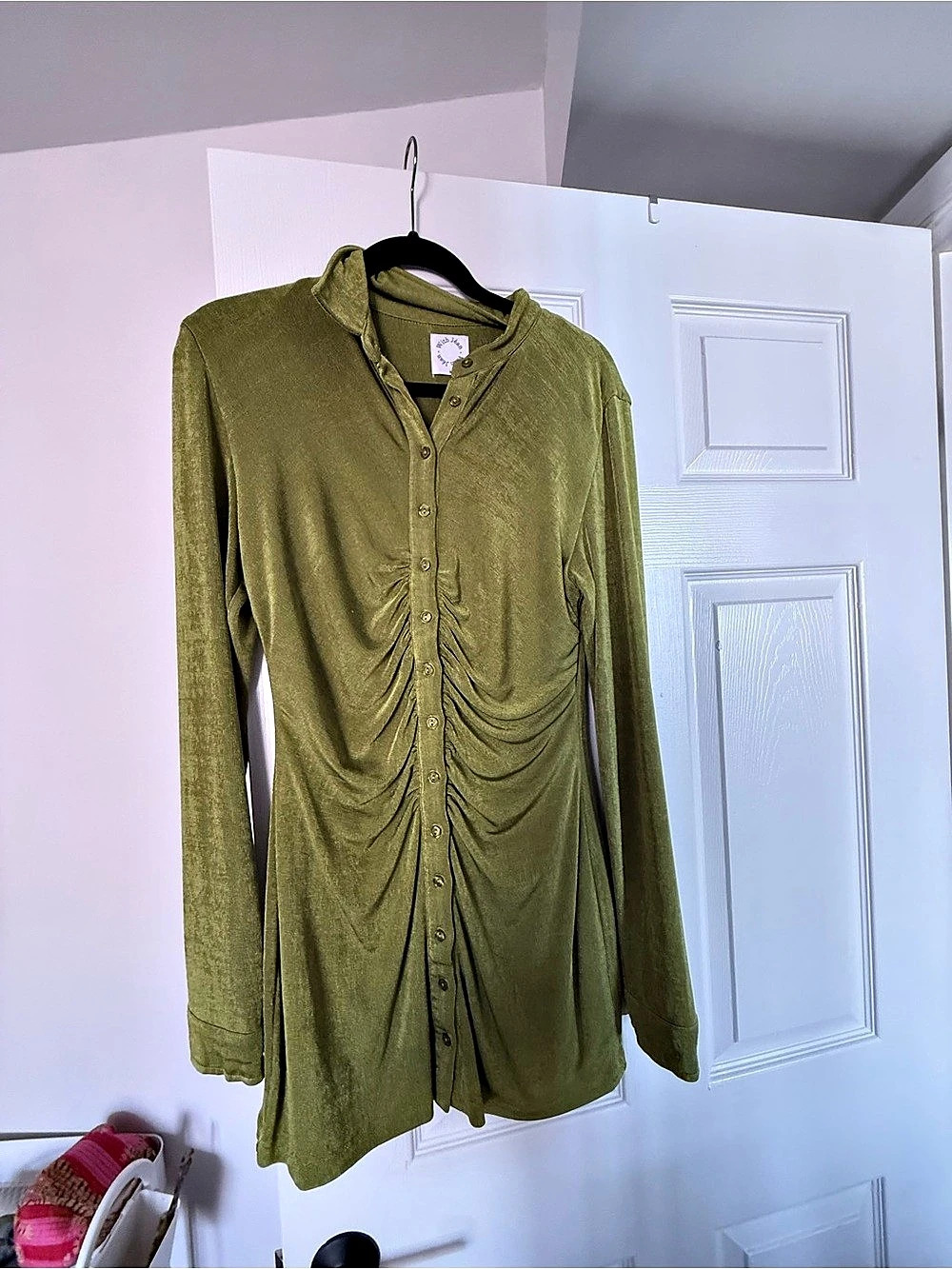 With Jean Andy Dress Green Ruched Mini Dress